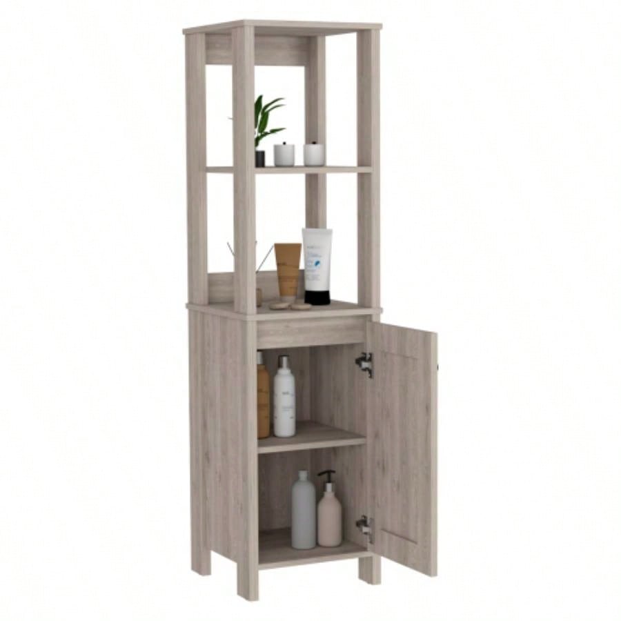 Linen Cabinet Jannes, Two Open Shelves, Single Door, Light Gray