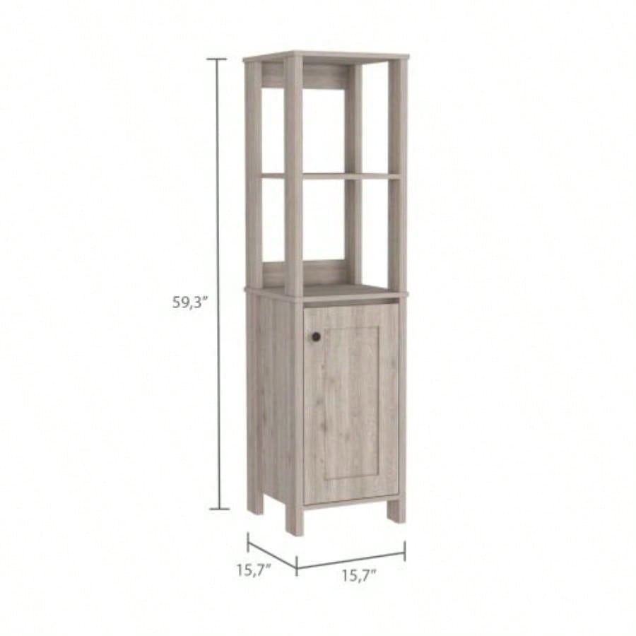 Linen Cabinet Jannes, Two Open Shelves, Single Door, Light Gray