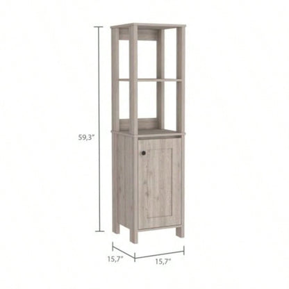 Linen Cabinet Jannes, Two Open Shelves, Single Door, Light Gray