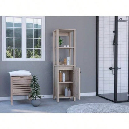 Linen Cabinet Jannes, Two Open Shelves, Single Door, Light Gray