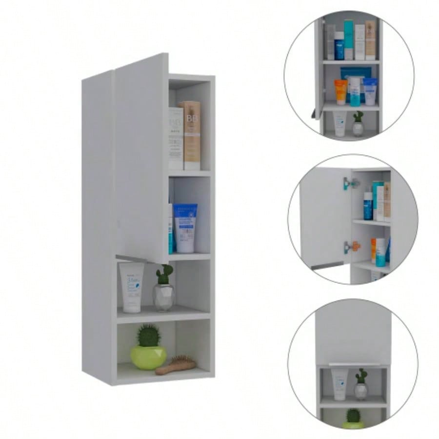 Mila Bathroom Cabinet, Two Internal Shelves, Two External Shelves, Single Door - White