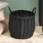 Lucius Round Resin Woven Wicker Basket with Handles - 13x 13x 10.2 - Black - Clothes, Towels, Toys, Magazines Storage and Home Decoration