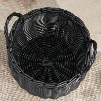 Lucius Round Resin Woven Wicker Basket with Handles - 13x 13x 10.2 - Black - Clothes, Towels, Toys, Magazines Storage and Home Decoration