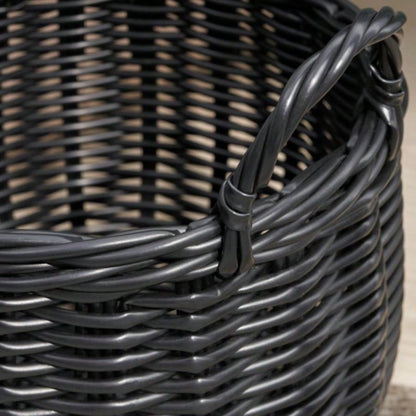 Lucius Round Resin Woven Wicker Basket with Handles - 13x 13x 10.2 - Black - Clothes, Towels, Toys, Magazines Storage and Home Decoration