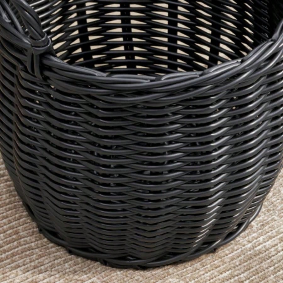 Lucius Round Resin Woven Wicker Basket with Handles - 13x 13x 10.2 - Black - Clothes, Towels, Toys, Magazines Storage and Home Decoration