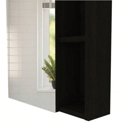 Whirlwind 1 - Shelf Rectangle Medicine Cabinet with Mirror Black Wengue