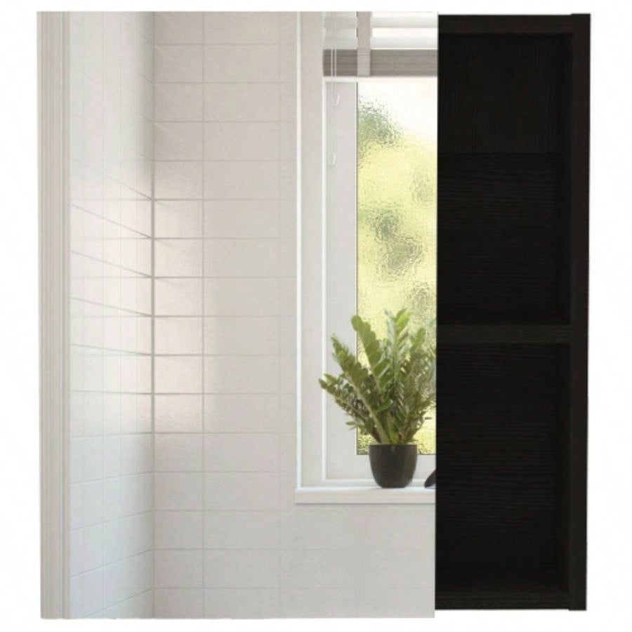 Whirlwind 1 - Shelf Rectangle Medicine Cabinet with Mirror Black Wengue