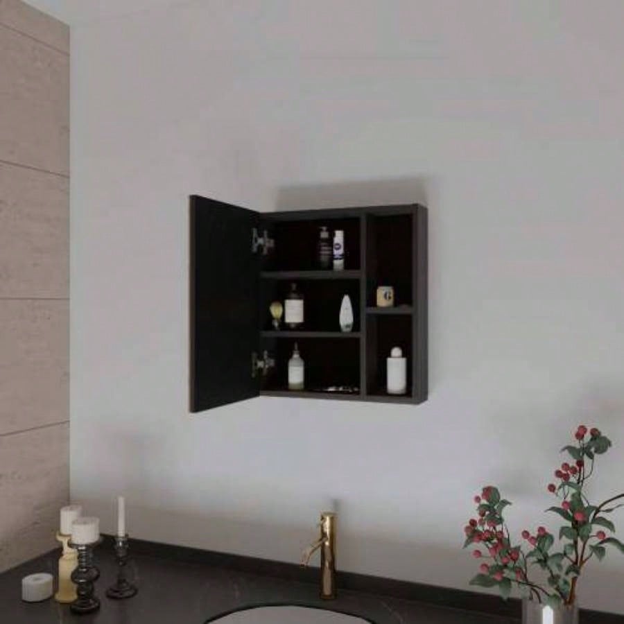 Whirlwind 1 - Shelf Rectangle Medicine Cabinet with Mirror Black Wengue