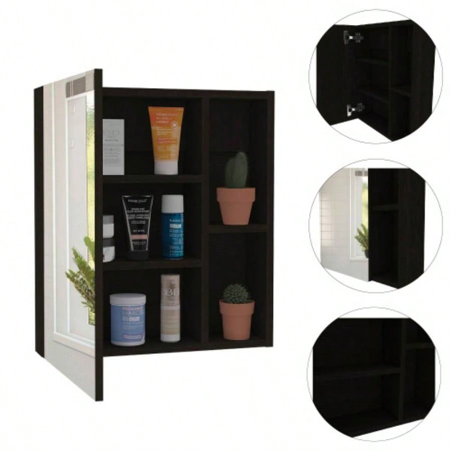 Whirlwind 1 - Shelf Rectangle Medicine Cabinet with Mirror Black Wengue