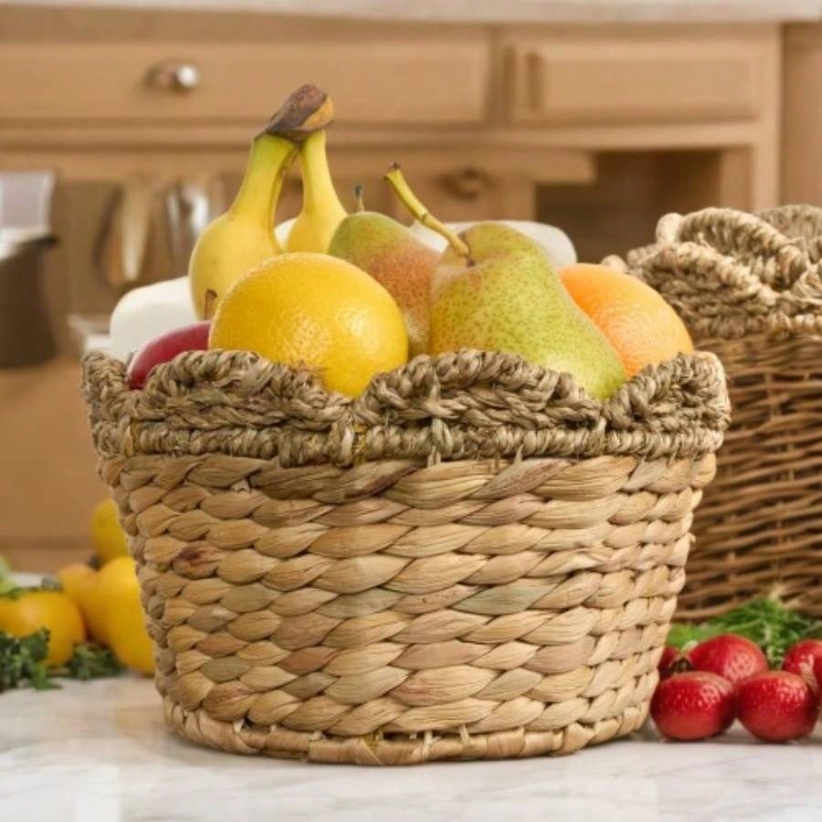 Lucius Round Resin Woven Wicker Basket with Handles - 13x 13x 10.2 - Black - Clothes, Towels, Toys, Magazines Storage and Home Decoration
