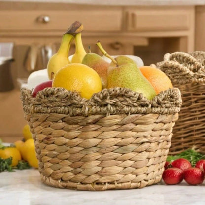 Lucius Round Resin Woven Wicker Basket with Handles - 13x 13x 10.2 - Black - Clothes, Towels, Toys, Magazines Storage and Home Decoration