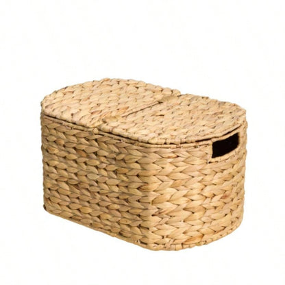 Lucius Round Resin Woven Wicker Basket with Handles - 13x 13x 10.2 - Black - Clothes, Towels, Toys, Magazines Storage and Home Decoration