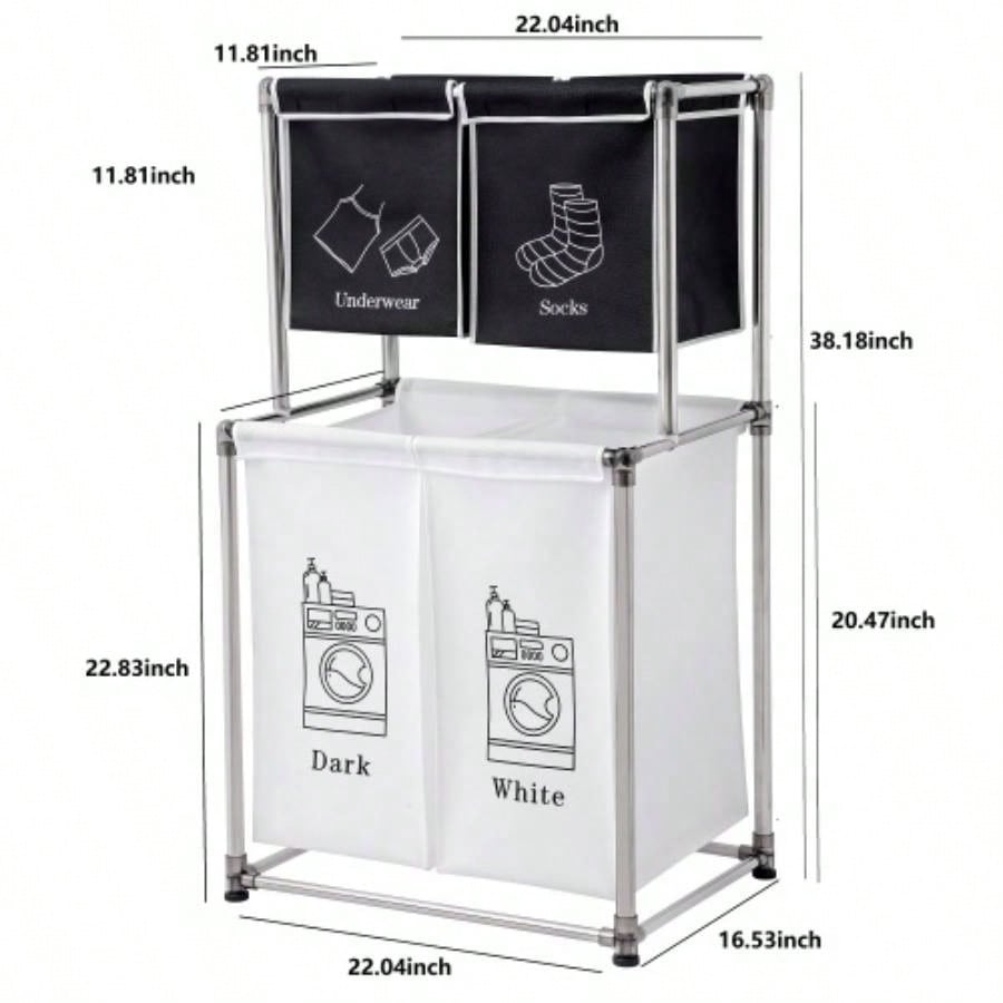 Laundry Hamper 2 Tier Laundry Sorter with 4 Removable Bags Organizing Clothes, Laundry, Lights, Darks