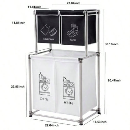 Laundry Hamper 2 Tier Laundry Sorter with 4 Removable Bags Organizing Clothes, Laundry, Lights, Darks