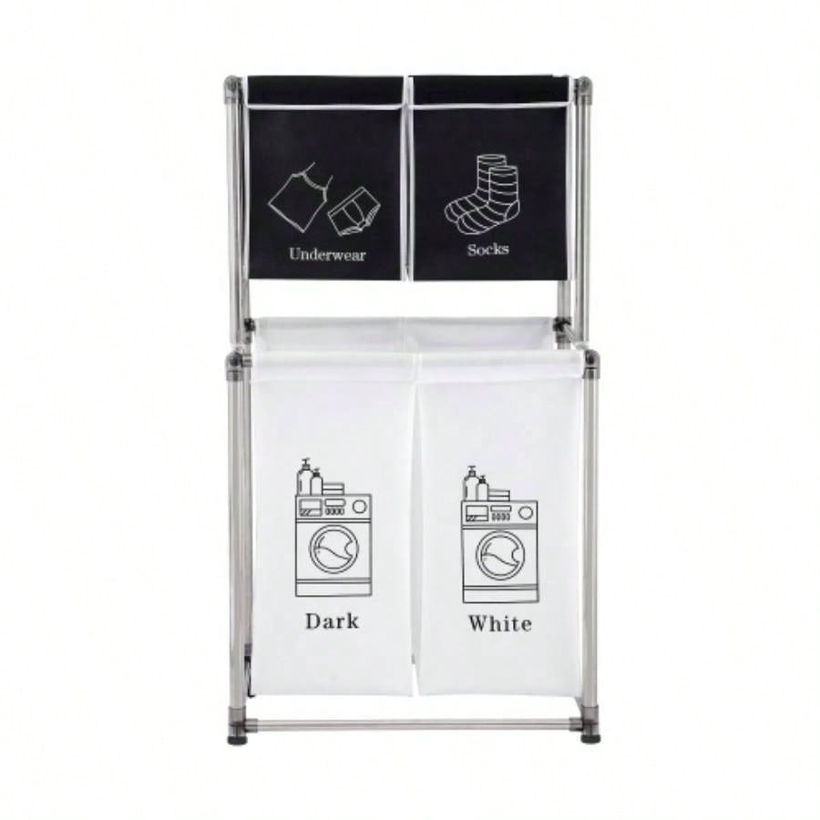 Laundry Hamper 2 Tier Laundry Sorter with 4 Removable Bags Organizing Clothes, Laundry, Lights, Darks