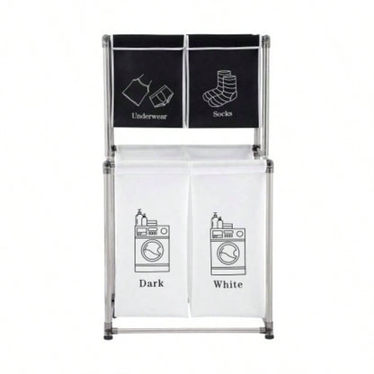 Laundry Hamper 2 Tier Laundry Sorter with 4 Removable Bags Organizing Clothes, Laundry, Lights, Darks