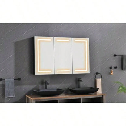 48X30 LED Mirror Medicine Cabinet with Lights, Dimmer, Defogger, Clock, Temp Display and USB