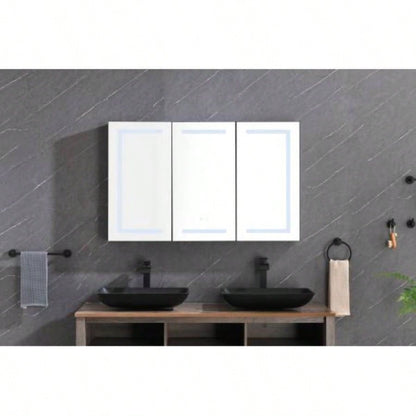 48X30 LED Mirror Medicine Cabinet with Lights, Dimmer, Defogger, Clock, Temp Display and USB