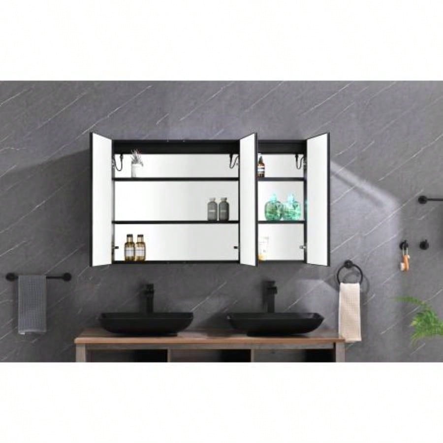 48X30 LED Mirror Medicine Cabinet with Lights, Dimmer, Defogger, Clock, Temp Display and USB