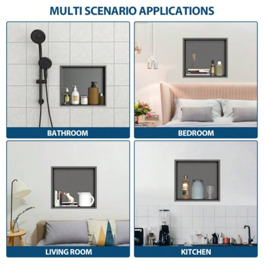17x 15 Stainless Steel Shower Niche, Gunmetal Black