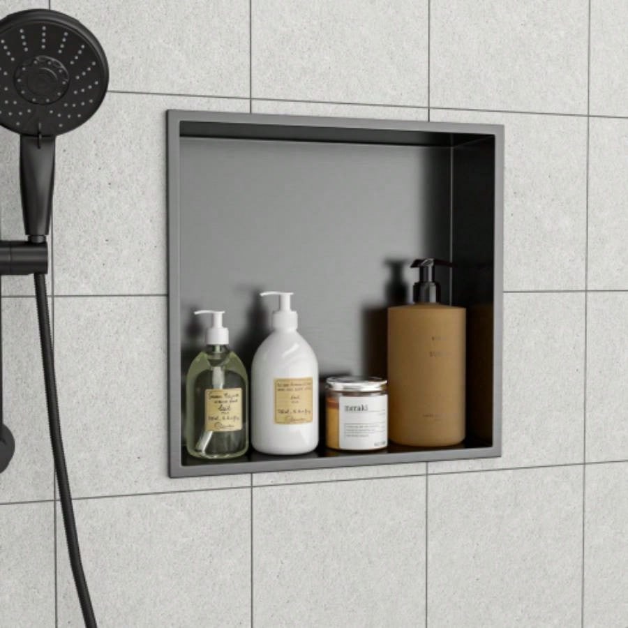 17x 15 Stainless Steel Shower Niche, Gunmetal Black