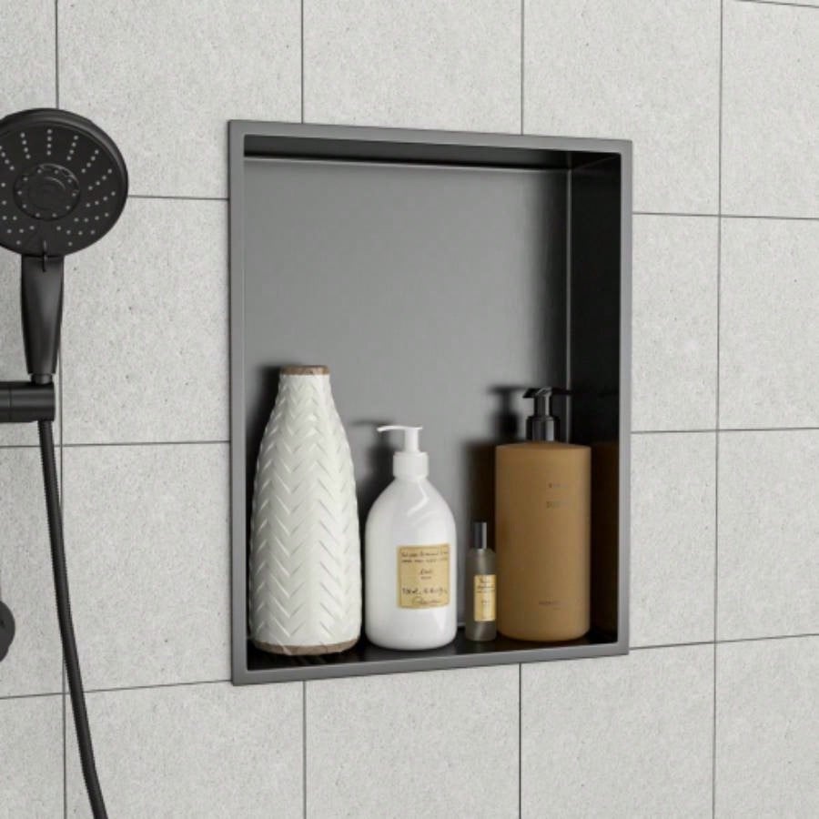 17x 15 Stainless Steel Shower Niche, Gunmetal Black