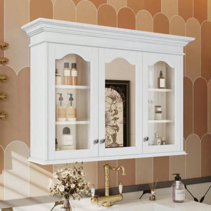 40 Medicine Cabinet with Mirror, Bathroom Storage Cabinet with Mirror Door and Shelves, Wall Mounted Bathroom Cabinet with Glass Doors