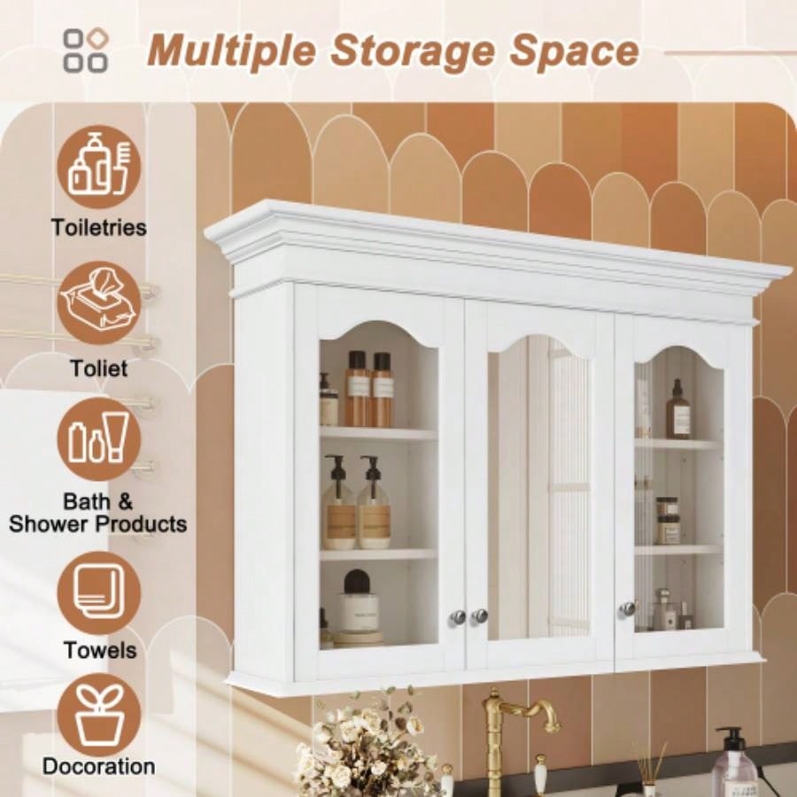 40 Medicine Cabinet with Mirror, Bathroom Storage Cabinet with Mirror Door and Shelves, Wall Mounted Bathroom Cabinet with Glass Doors