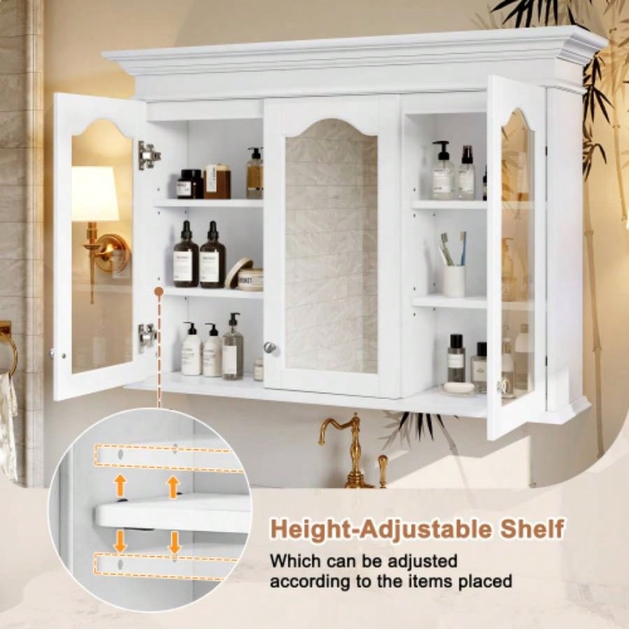 40 Medicine Cabinet with Mirror, Bathroom Storage Cabinet with Mirror Door and Shelves, Wall Mounted Bathroom Cabinet with Glass Doors
