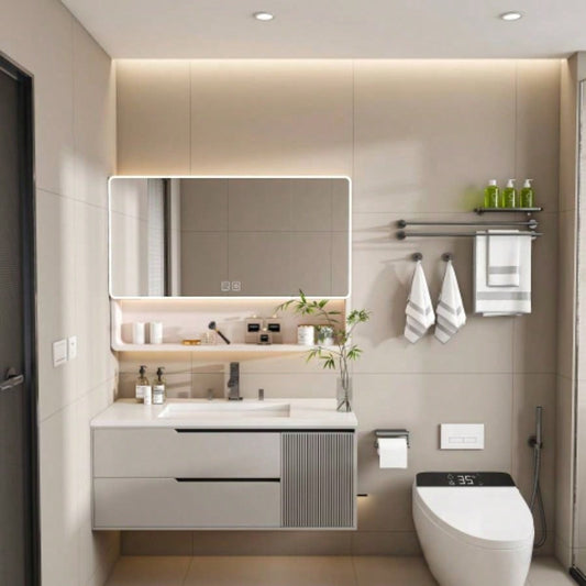 Aluminium Medicine Cabinet Mirror, 35x 28 Inches Medicine Cabinet with 3 Colors LED Light and Defogging Function, Bathroom Mirror Cabinet with Cosmetic Storage Rack and Hair Dryer Holder, khaki