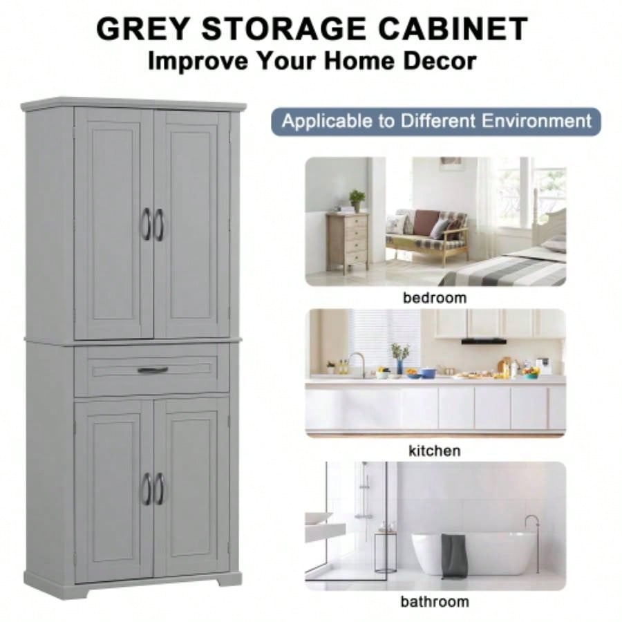 Bathroom Storage Cabinet with Doors and Drawer, Multiple Storage Space, Adjustable Shelf,