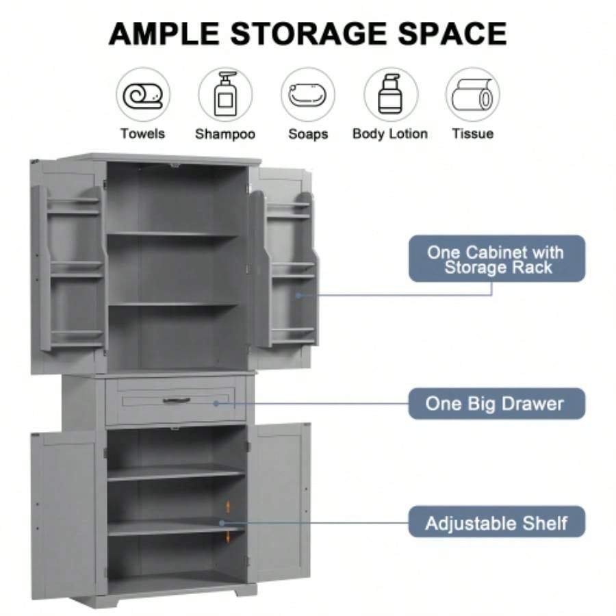 Bathroom Storage Cabinet with Doors and Drawer, Multiple Storage Space, Adjustable Shelf,