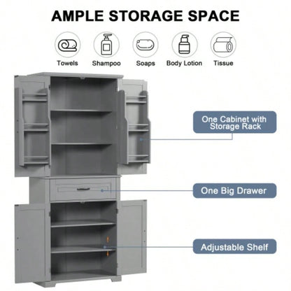 Bathroom Storage Cabinet with Doors and Drawer, Multiple Storage Space, Adjustable Shelf,