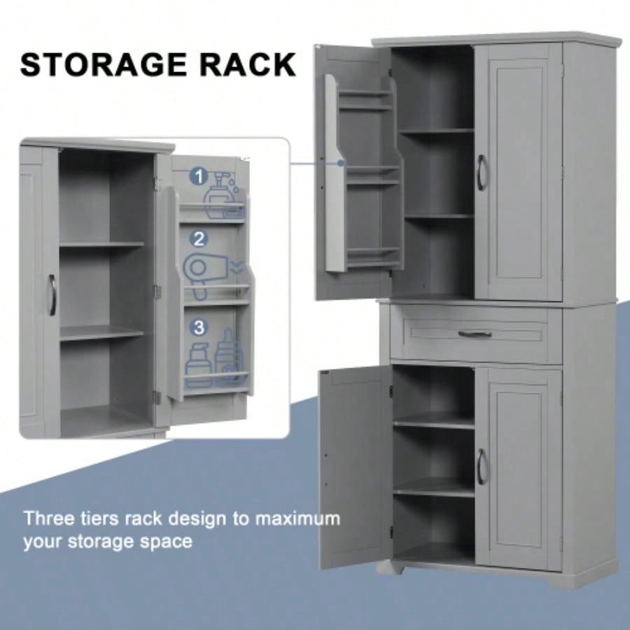 Bathroom Storage Cabinet with Doors and Drawer, Multiple Storage Space, Adjustable Shelf,