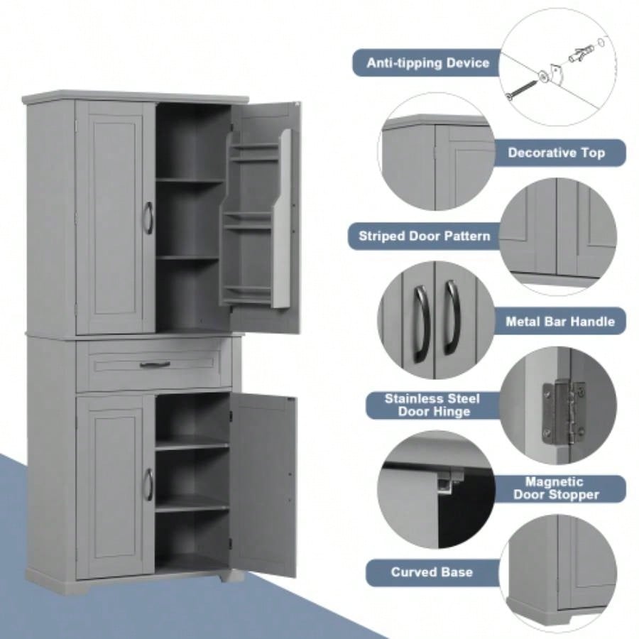 Bathroom Storage Cabinet with Doors and Drawer, Multiple Storage Space, Adjustable Shelf,