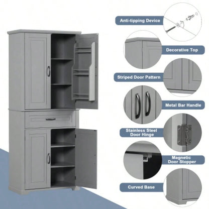 Bathroom Storage Cabinet with Doors and Drawer, Multiple Storage Space, Adjustable Shelf,