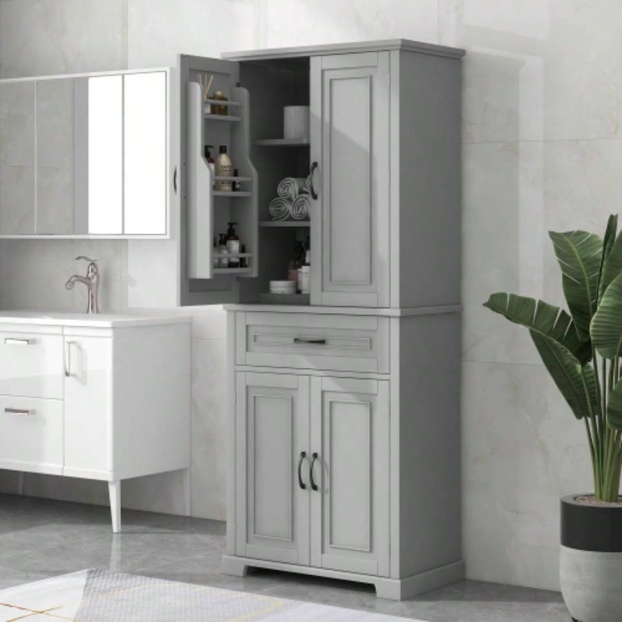 Bathroom Storage Cabinet with Doors and Drawer, Multiple Storage Space, Adjustable Shelf, White