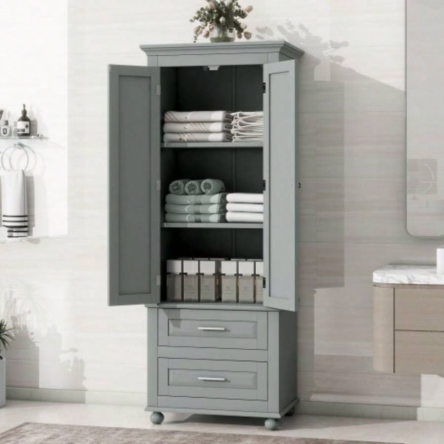 Tall Storage Cabinet with Two Drawers Bathroom/Office,