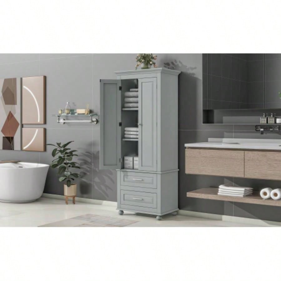 Tall Storage Cabinet with Two Drawers Bathroom/Office,
