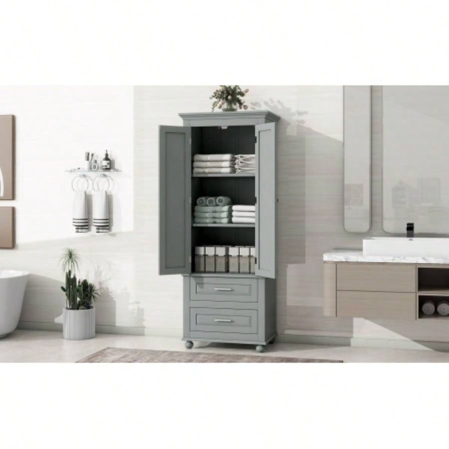 Tall Storage Cabinet with Two Drawers Bathroom/Office,