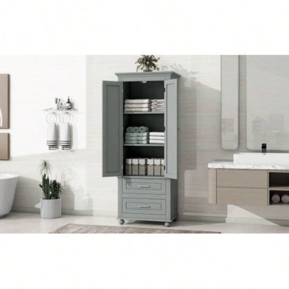 Tall Storage Cabinet with Two Drawers Bathroom/Office,