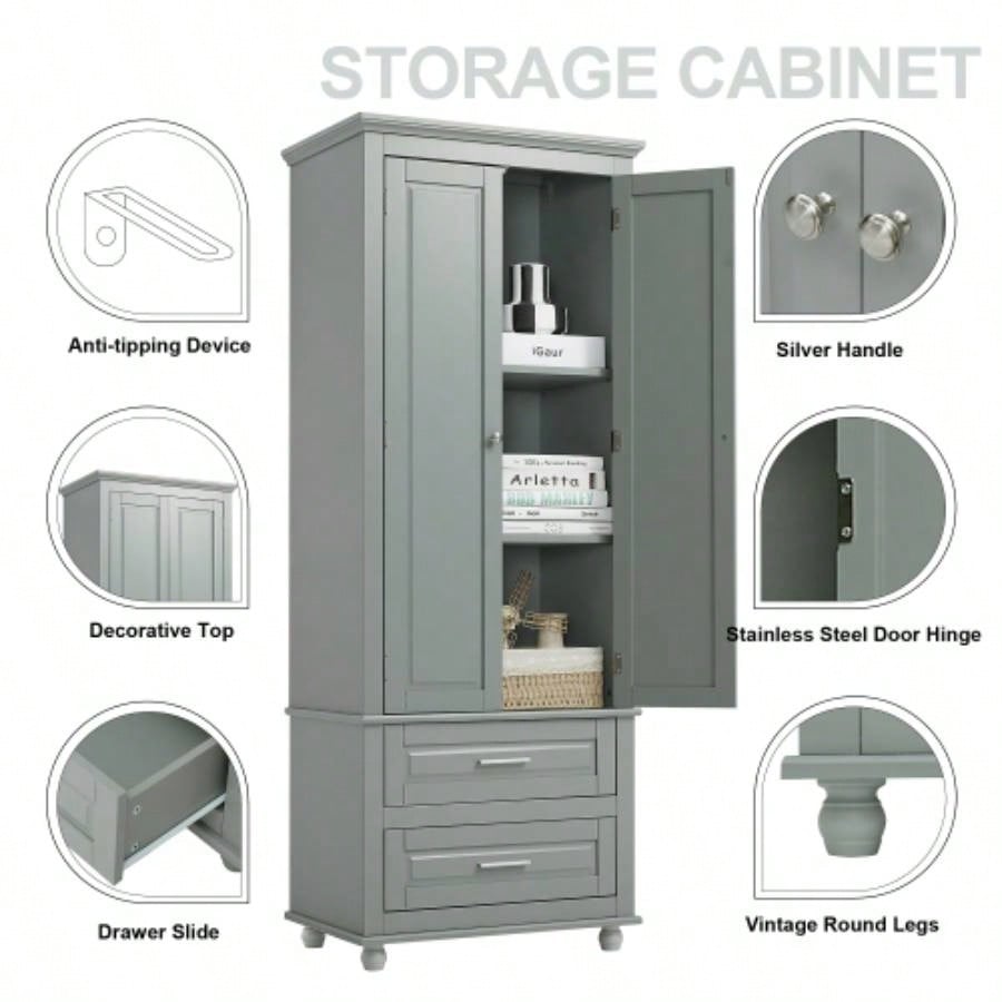 Tall Storage Cabinet with Two Drawers Bathroom/Office,