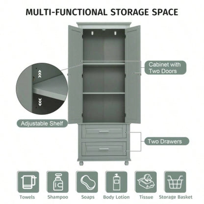 Tall Storage Cabinet with Two Drawers Bathroom/Office,