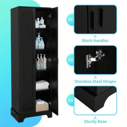Storage Cabinet with Two Doors Bathroom, Office, Adjustable Shelf, MDF Board, Black