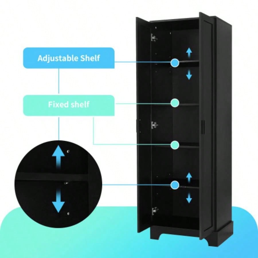 Storage Cabinet with Two Doors Bathroom, Office, Adjustable Shelf, MDF Board, Black