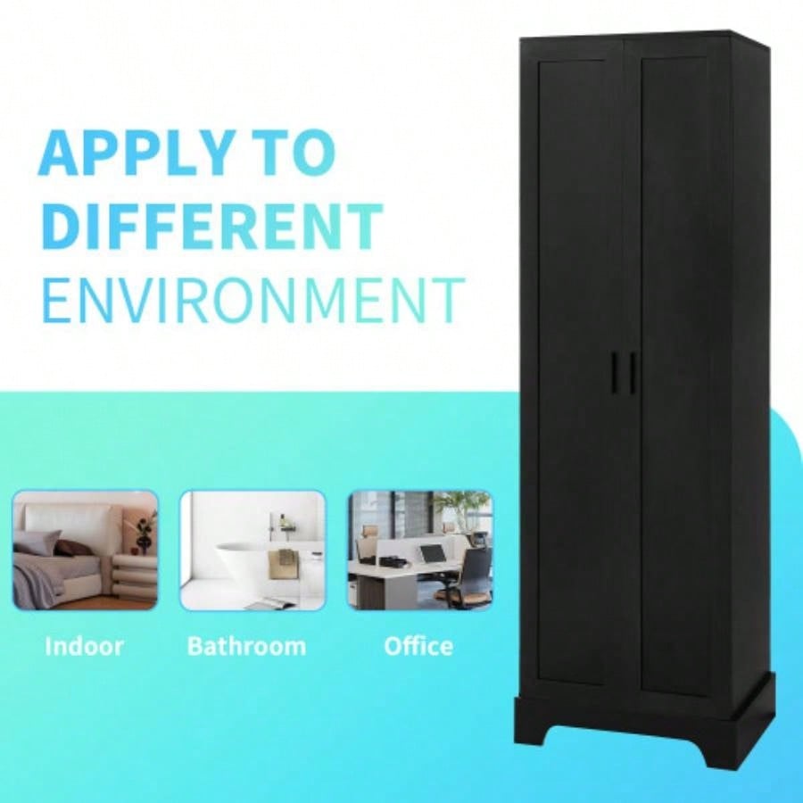 Storage Cabinet with Two Doors Bathroom, Office, Adjustable Shelf, MDF Board, Black