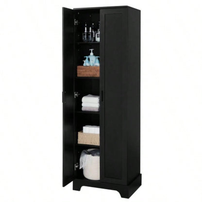 Storage Cabinet with Two Doors Bathroom, Office, Adjustable Shelf, MDF Board, Black