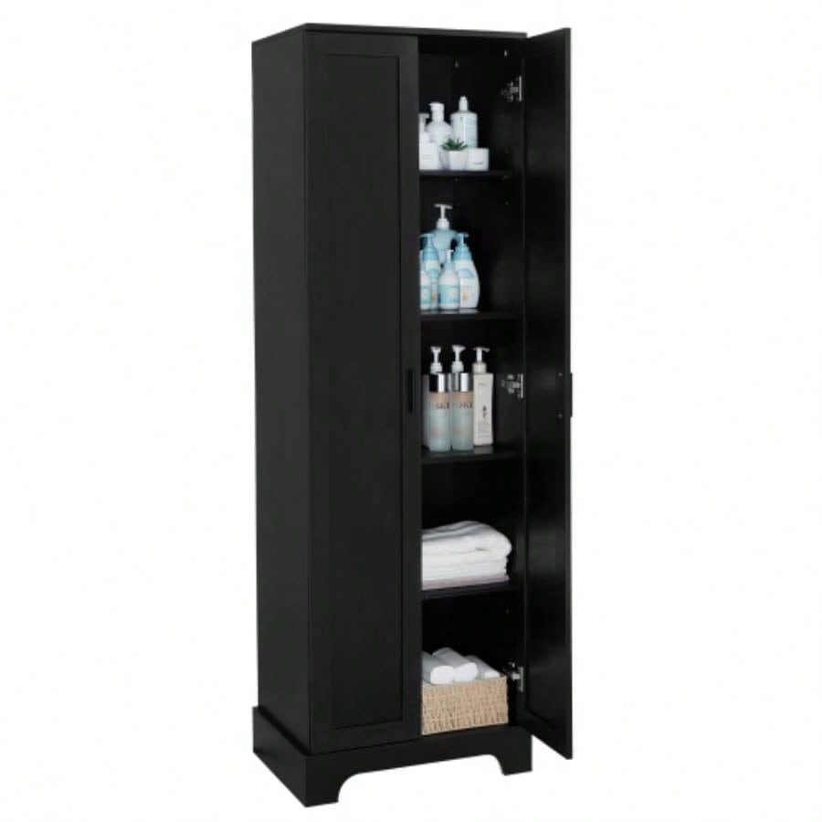 Storage Cabinet with Two Doors Bathroom, Office, Adjustable Shelf, MDF Board, Black