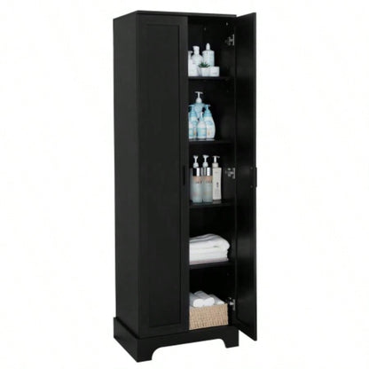 Storage Cabinet with Two Doors Bathroom, Office, Adjustable Shelf, MDF Board, Black