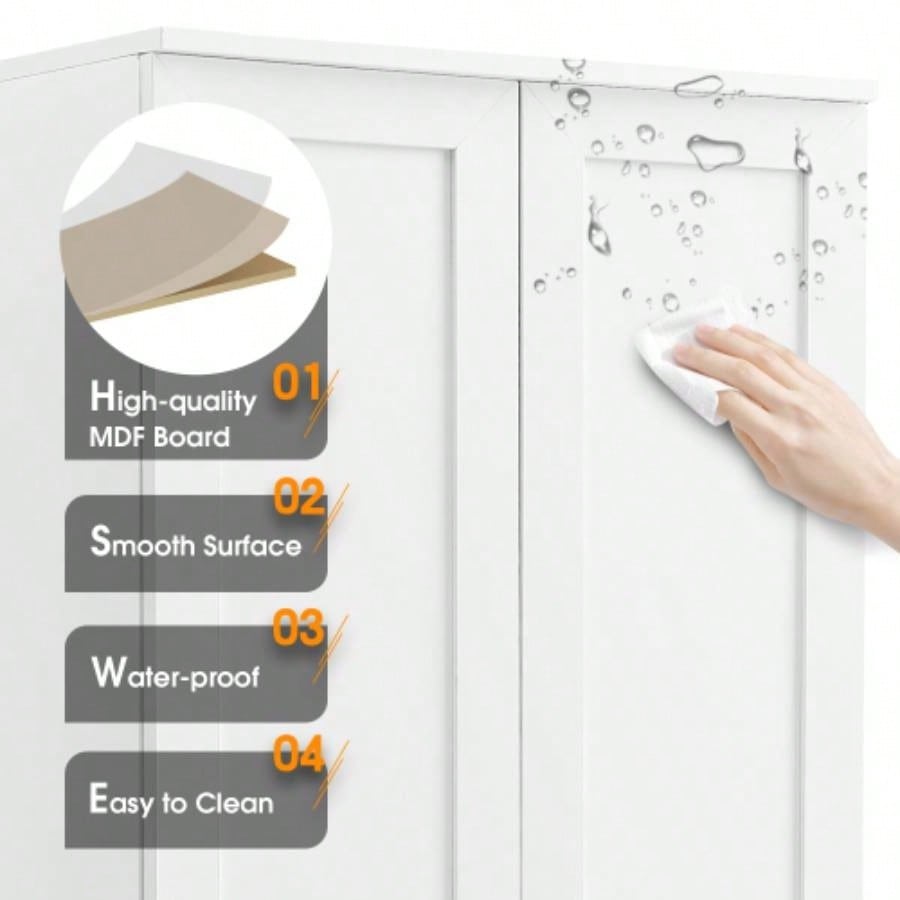 Storage Cabinet with Two Doors Bathroom, Office, Adjustable Shelf, MDF Board, White Old Sku: WF302824AAK